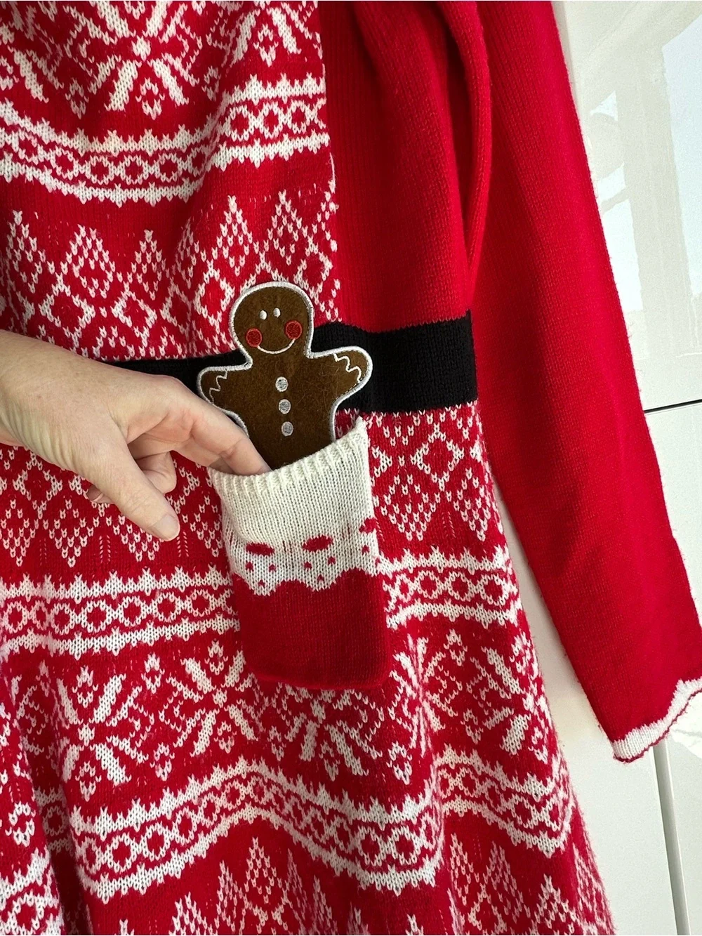 HOLIDAY / CHRISTMAS Sweater Dress - Santa's Helper Mrs Claus Apron Dress Large
